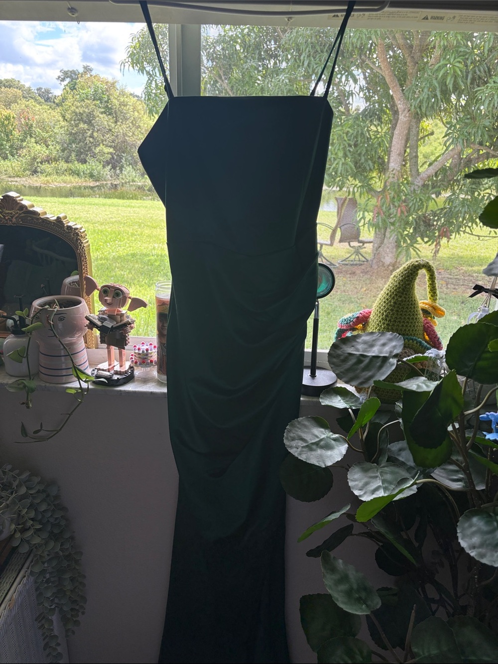 Windsor One-Shoulder Dark Green Satin Evening Gown